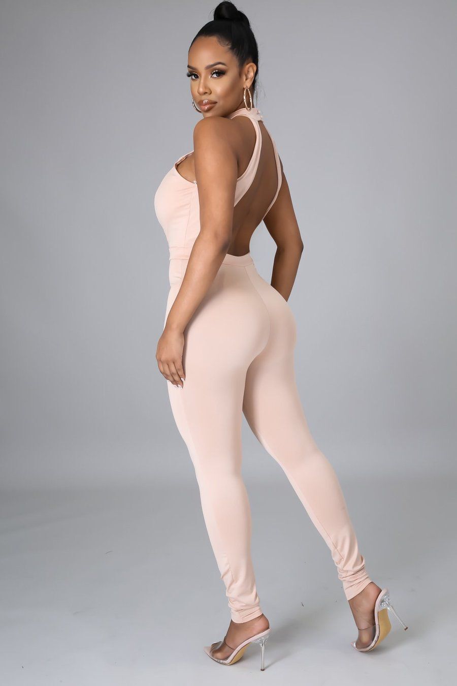 Combinaison pantalon dos nu couleur unie