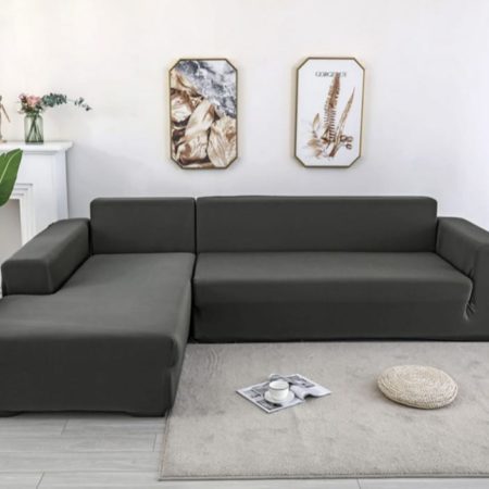Housse de canapé de protection 3 +2 places en L d’angle en polyester pour meubles de maison douce luxueuse – noir