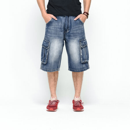 Culotte jeans décontracté multi-poches pour hommes