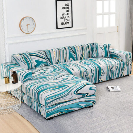Housse pour tous type de canapé (bleue clair en forme de vague)