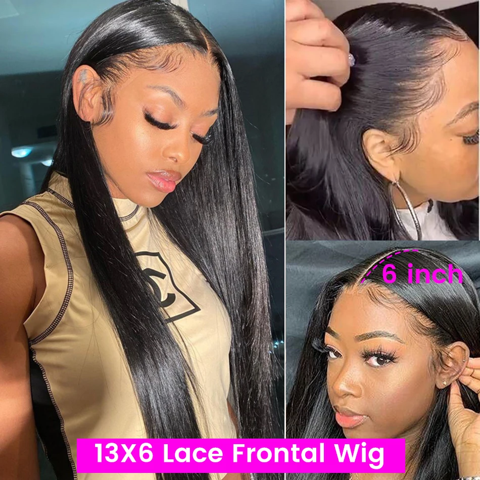 Perruque Lace Front Wig naturelle lisse pour femmes, cheveux humains, densité 250, tuile transparente, HD, – Image 2