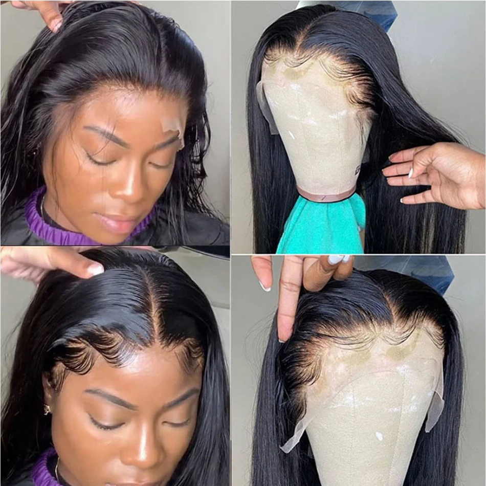 Perruque Lace Front Wig naturelle lisse pour femmes, cheveux humains, densité 250, tuile transparente, HD, – Image 4