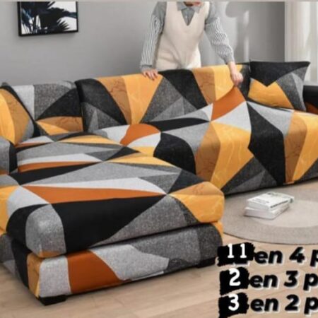 Housse de canapé universelle jaune orange noir et gris