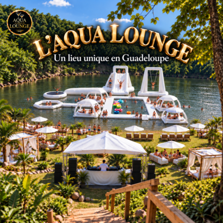 Visuel Aqua Lounge en Guadeloupe avec jeux gonflables et espace détente